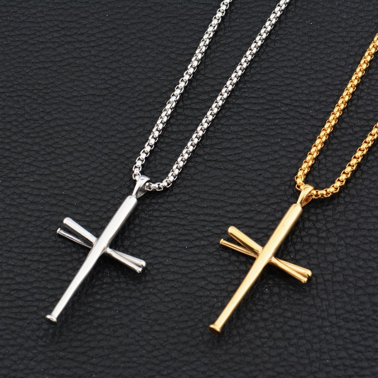 Baseball Bat Cross Necklace