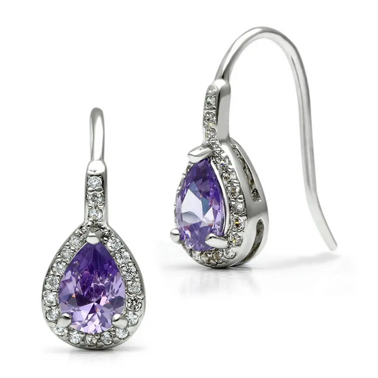 Amethyst Rhodium CZ Earrings