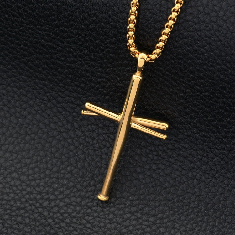 Baseball Bat Cross Necklace