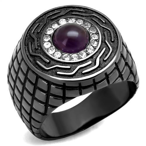 Amethyst Gunmetal Steel Ring